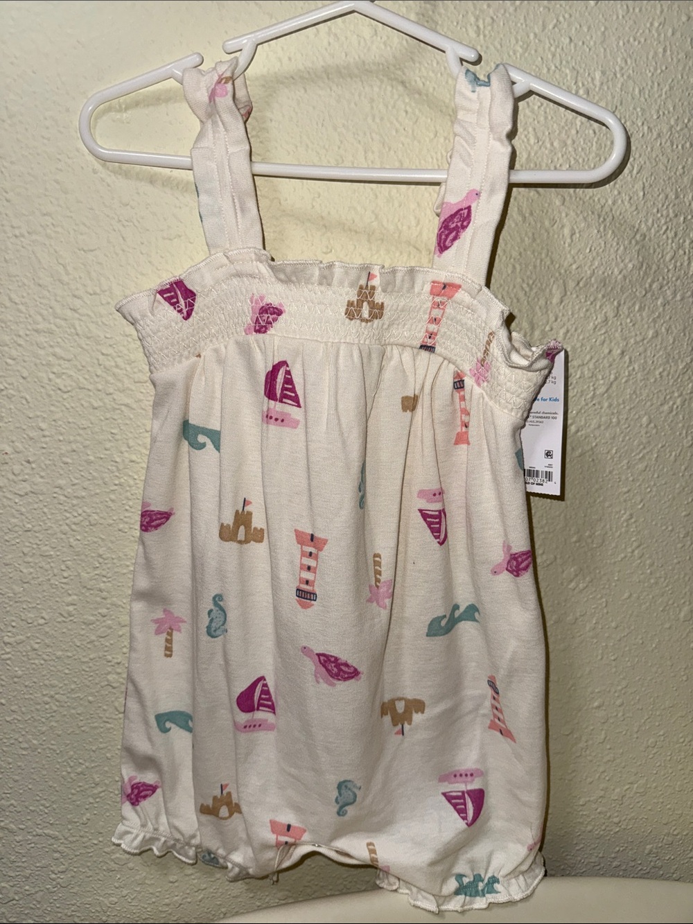 Carters Girls Cream Beach Print Sundress Top